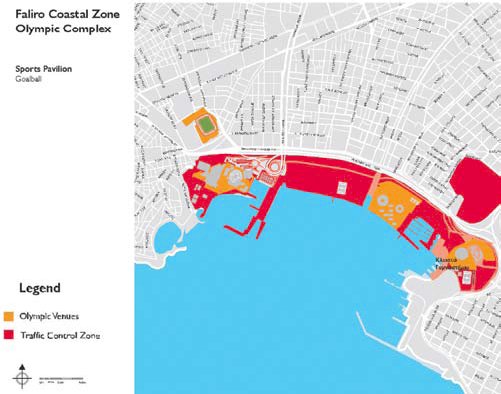 Map of the Faliro Coastal Zone Olympic Complex in Athens, Greece.