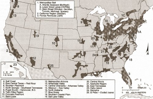  Map of primary and secondary metropolitan areas of the United States.