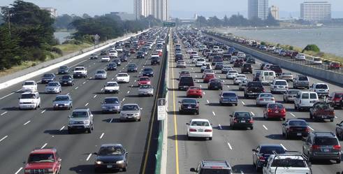 Heavy traffic on I-80 in California